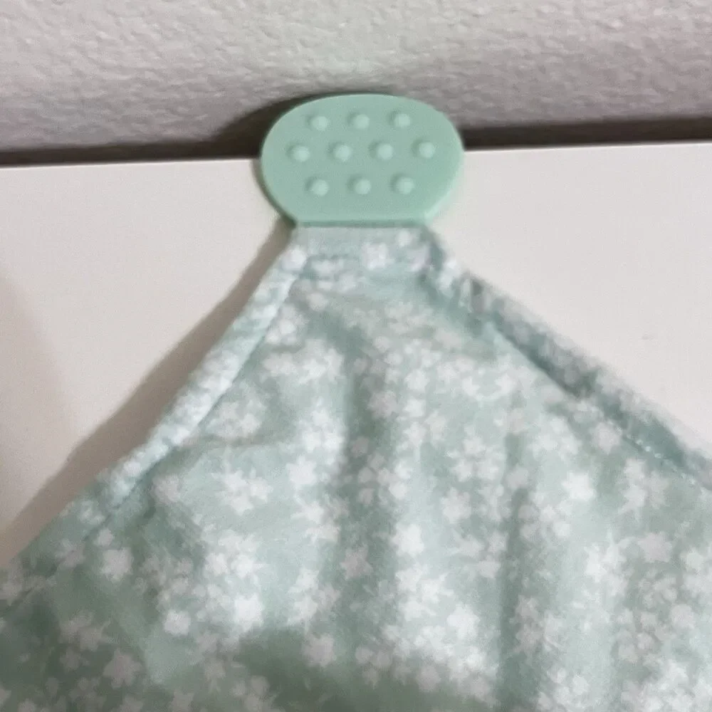 Modern Baby Green Floral Bunny Rabbit Baby Security Blanket Lovey Teether Rattle